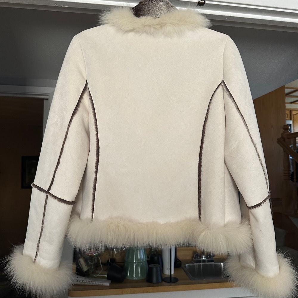 Cream Real Fur Trim Jacket - Picture 2 of 7